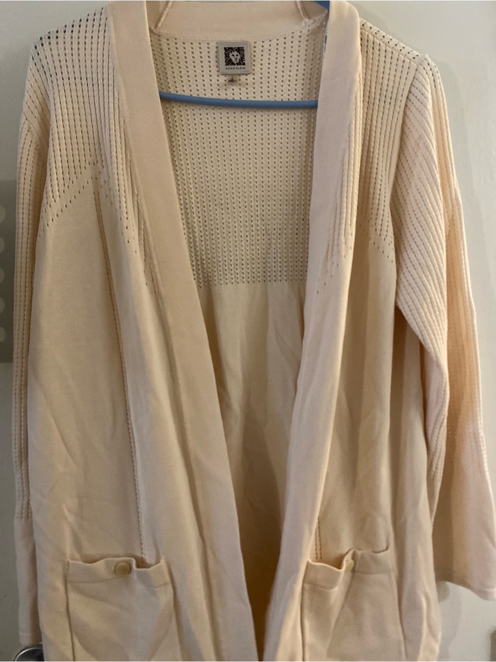 Anne Klein Cream Open-Front Knit Cardigan